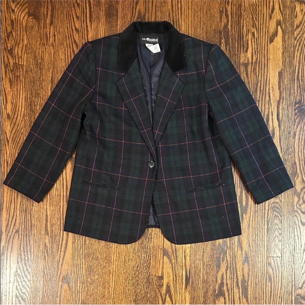 Womens vintageGreen Plaid Tailored Riding Blazer - Picture 2 of 5